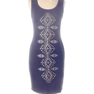 Carmen Marc Valvo Navy Blue Dress w/ Gold Accents